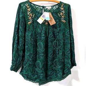 💚 NEW Mason & Belle Tempesta 3/4 Sleeve Green Blouse NWT
